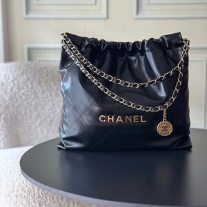 Chanel Chanel 22 shiny calfskin Chain Shoulder Bag Black Gold Metal Fitting